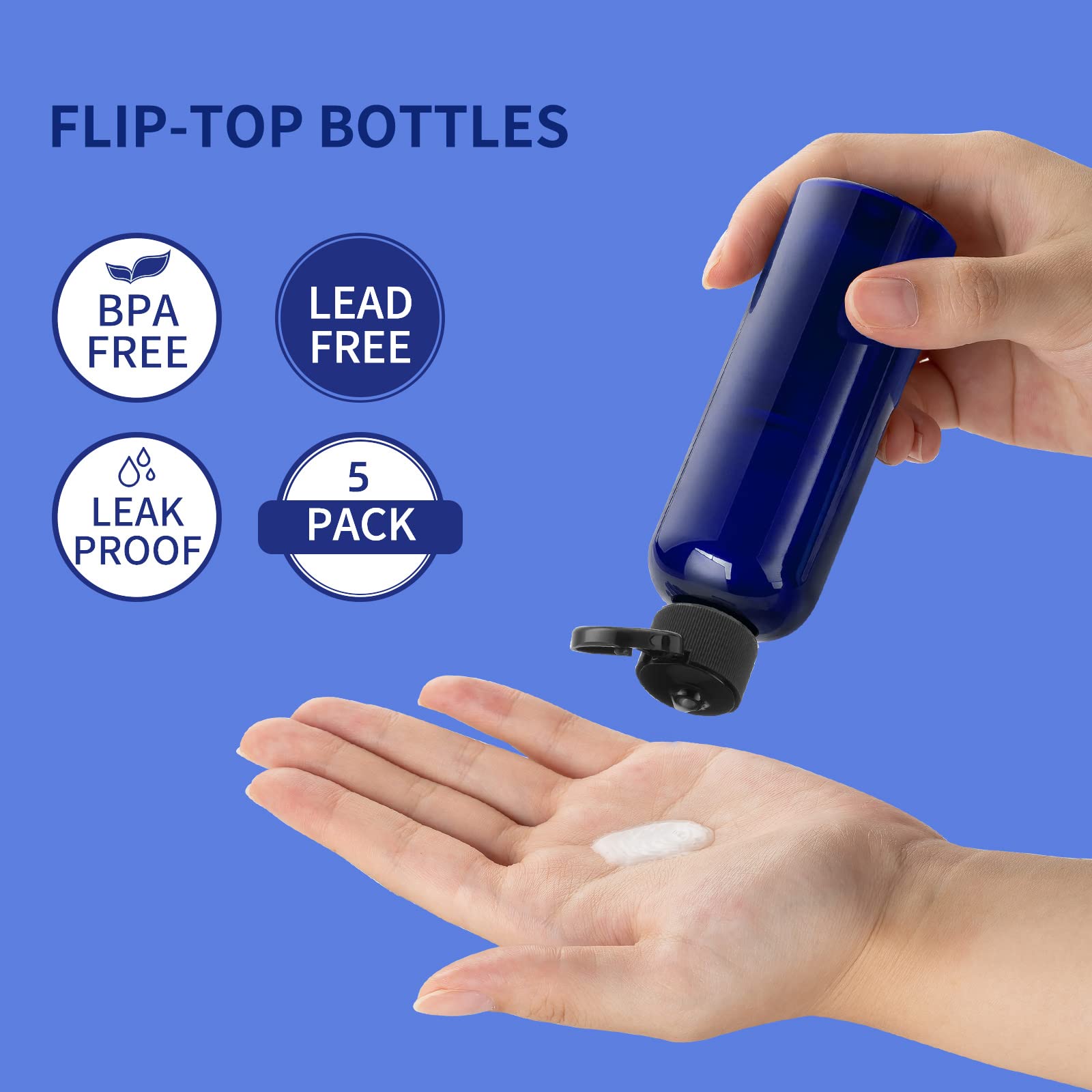 Lisapack 34Oz Travel Bottles With Flip Cap (5 Pcs) Empty Dispenser Container For Travel Size Cosmetics (100Ml, Blue )